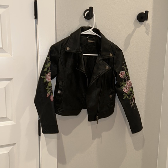 VGUC Girls Size M Medium Motorcycle Jacket Coat Joujou Black Flower Floral - Picture 10 of 13